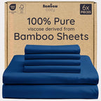 Bambaw King Sheet Set 6pcs – 100% Viscose Derived from Bamboo Sheets, Buttery Soft Bed Sheets, Cooling Sheets for Hot Sleepers, King Bed Sheets with Corner Straps, Fits Up to 16'' (Navy Blue)
