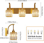 FDPBY Crystal Vanity Lights 3-Light Gold Bathroom Vanity Lights Modern Crystal Bathroom Light Fixtures Over Mirror 23.62" Long Vanity Light for Bathroom