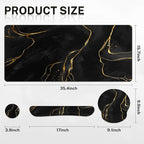 Britimes Black Gold Marble Keyboard Mouse Pad Set 4in1 Large Mousepad+Keyboard Wrist Rest+Mouse Wrist Rest+Coaster Ergonomic Design for Home Office Computer 35.4x15.7 inches