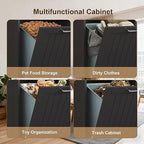 Tilt Out Trash Can Cabinet Dog Proof with Double Wood Hidden Trash Can Holder, Kitchen Free Standing Recycling Cabinet（Black）