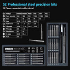 STREBITO Small Screwdriver Set - 39 in 1 Precision Screwdriver Kit, Electronics Tool Set - PC, Laptop, RC, Computer, Phone Repair, S2 Steel Long Bits - Torx, Pentalobe, Triwing