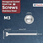 Kozelo 100pcs Socket Head Cap Screws - [M3-0.5 x 40mm] 304 Stainless Steel Allen Socket Drive for Electrical Motor 3D Printing Fan Engine Replacement Use, Silver