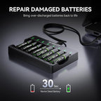 Smart 8 Bay AA AAA Battery Charger, Over-Discharge Damage Repair, USB Type-C Fast Charging for Ni-MH Ni-CD Rechargeable Batteries
