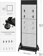 CHOEZON Grid Wall Panel, 2’ x 5.7’ Ft Floor Standing Gridwall Display Rack, Retail Display Stand, with 4 S-Shaped Hooks and 4 Garment Hooks, for Entryway, Study, Kitchen, Outdoors, Black TCJ27BB