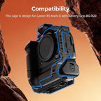 SmallRig R5 Mark II with Battery Grip BG-R20 Camera Cage for Canon, Three-Point Locking Full-Cage with Cold Shoe Mount, Quick Release Plate for Arca for Stabilizer and Tripod Shooting - 5623