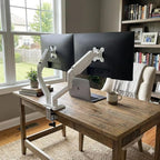 XEVKZO Dual Monitor Arms, Gas Spring Monitor Arms for 2 Monitors up to 34" Curved/Flat, 22lbs per Arm, VESA Mount 75x75 100x100mm, C-Clamp & Grommet Base, Adjustable Tilt/Swivel/Rotation White