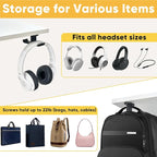 Under Desk Headphone Hanger with Strong Adhesive and Screws Mount, 360° Rotatable Dual Headset Holder Stand, Aluminum Metal Adjustable Headphone Hook, Perfect for Home Gaming & Office - Black
