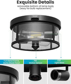 Outdoor Ceiling Light with Motion Sensor 9.3in - Porch Lights Outdoor, E26 Base, Flush Mount, 360° Detection, 3 Modes (Auto/Dusk to Dawn/Always-on), Farmhouse Ceiling Light for Porch, Entryway