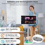 BIGASUO 32-Inch Portable Smart Screen 1080p Portable Monitor with Rotatable Touch Screen, 8G RAM+128G Storage, Android 13 OS, Built-in Battery(4-6H), Rolling TV on Wheels, Remote Control