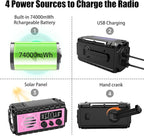 74000mWh Emergency Radio with NOAA Weather, Portable Hand Crank SW/AM/FM Survival Radio with Fast Charge Rechargeable Solar Battery, Flashlight, Reading Lamp,SOS Sirenor Home Outdoor(Pink)