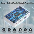 USB C Charger Hub 450W, 10 Ports Charging Station for Multiple Devices, Type C Port 140W Max for Laptops Super Fast Charging, GaN Tech Charging Blocks Comapct Design, Ultra Slim Flat Plug