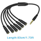 MEIRIYFA 3.5mm Splitter Cable 1 to 6 Ways,1/8 inch 4-Pole/3-Rings TRRS 1 Male to 6 Female Audio Stereo Splitter Extension Cable 3.5mm Audio 1 Input 6 Output Headphone Headset Extender Cord （30CM）