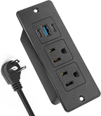 Recessed Power Strip USB, 20W Fast Charging Furniture Outlet - 2 AC & 3 USB (2 USB-C + 1 USB-A) for Desk, Bedside, Drawer, Conference Table - Space-Saving, Easy Install, 6FT Cord, Black