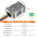 36V 48V to 12V Converter 30A 360W Waterproof DC-DC Step Down Voltage Regulator Reducer with Fuse, Buck Power Supply Transformer for Golf Cart, Forklift, Car