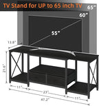 GYIIYUO TV Stand with Fabric Drawer for 50 55 Inches TV - Entertainment Center and Industrial TV Console Table with Open Storage Shelves for Living Room, Bedroom - 47" Black