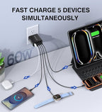 [2-Pack] USB C Wall Charger, 60W Type C Charger Block 5-Port Fast Charging Blocks,3USB C+2USB A Multiport Plug,PD Power Adapter Brick Cube for iPhone 17/16/15/14/13/Pro,iPad,Samsung,for Switch（Black）