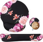 iLeadon Mouse Pad with Wrist Support Keyboard Wrist Rest Set, Ergonomic Mouse Pad with Non-Slip Base for Computer Laptop Home Office + Coasters, Easy Typing & Pain Relief Mouse Mat, Peony Flowers