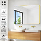 36"x48" Bathroom Mirror, Gold Rectangle Mirror, Large Rectangular Wall Mirror, Rounded Corner Vanity Mirror with Aluminum Metal Frame for Bathroom Bedroom Living Room Horizontal/Vertical