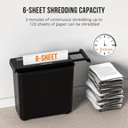 Suntiko Small Paper Shredder for Home, 6 Sheet Strip Cut Paper Shredder Without Basket,Portable Shredder Extendable Arm Design with Overheat Protection for Home Office