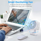 Digibond Oscillating Table Fan Small Oscillating Fan for Bedroom/Indoor/Outdoor Ultra Quiet Mini Desk Fan Auto 90° Rotated 4 Speeds 5in Wall Mounted Cordless Portable Rechargeable (White)
