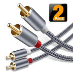 RCA Cable, Goalfish 2RCA Male to 2RCA Male Stereo Audio Cables【2-Pack/4ft, Hi-Fi Sound, Shielded】Braided RCA Stereo Cable for Home Theater, HDTV, Amplifiers, Hi-Fi Systems, Car Audio, Speakers (Grey)