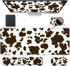 Ergonomic Keyboard Wrist Rest & Mouse Pad Wrist Rest Set, Large XXL Gaming Desk Mat 31.5"x 11.8" with Memory Foam, Easy Typing Pain Relief for Office & Home, Cow Print