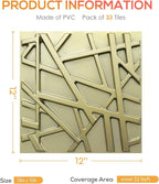 LEVOWAY 33 Pack 3D Wall Panels for Interior Wall Decor, 12''x12'' Champaign Gold Accent Textured Wall Panels, Wall Covering Panles for Living Room, Gaming Room, TV Background, Cover 32 Sq.Ft