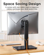 Single Monitor Stand, FreeStanding Desk Stand for 13-32 inch Screens, VESA Mount Monitor Riser with Swivel, Tilt, Rotation, 4 Height Options, Tempered Glass Base, Max Load 77lbs VESA 75x75mm-100x100mm