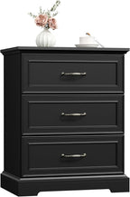 Nightstand Set of 2,24" Wide End Table with 3 Large Drawers & Metal Handles,Rustic Farmhouse Wood Small Dresser,Bedside Table,Modern Chest of Drawers for Bedroom,Living Room,Black