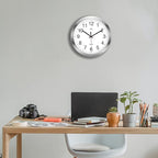 HITO 12 Inch Silent Wall Clock Battery Operated Non Ticking Glass Cover Silver Aluminum Frame, for Kitchen, Bedroom, Home Office, Living Room Decor