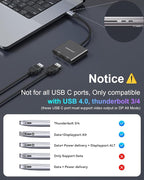 USB C to Dual HDMI Adapter 4K@60Hz, HDMI Splitter for Dual Monitors Extend Display, USB C HUB Multi Monitor Adapter to 2HDMI Ports Converter for Dell XPS 13/15,HP,Lenovo, Surface Type C Laptop(Black)