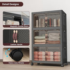 Extra Large Stackable Storage Bins with Lids & Wheels, 165QT-55QT/14GAL*3Pack Foldable Collapsible Closet Organizers Dark Storage Cabinet with Doors for Bedroom Dorm