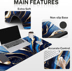 Britimes Blue and Gold Marble Keyboard Mouse Pad Set 4in1 Large Mousepad+Keyboard Wrist Rest+Mouse Wrist Rest+Coaster Set with Ergonomic Design for Home Office Computer 35.4x15.7 inches