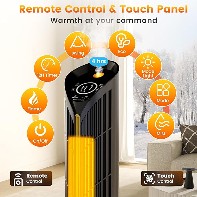 Auertech 28" Space Heater with Humidifier & LED Lights, 3 in 1 Electric Space Heater with 3D Flame, Oscillating Room Heaters with Eco Mode, 12H Timer, Space Heaters for Indoor Use Large Room, Bedroom
