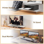 SSWOOD Monitor Stand Riser, Wood & Acrylic Computer Monitor Stand Desk Desktop Organizer Table for Home, Office Workspace, Laptop Riser, Printer, PC & TV Screen Riser