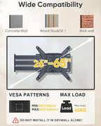 Extra Long Arm TV Wall Mount 48'' Extension, Rotating TV Wall Mount 180° Heavy Duty Full Motion for 26''-65'' Screens, VESA 400x400mm, Load 110 lbs, 16''Wood Stud/Concrete/Brick Wall, WHYFONE