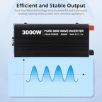 3000W Pure Sine Wave Inverter 1 USB Port 5v/2.4a,LCD Display&Remote Controller for Home, RV, Truck