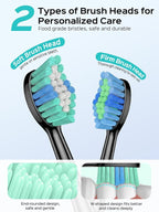 COSLUS Sonic Electric Toothbrush for Adults: 47000 VPM for Deep Cleaning & Whitening with Travel Case - 5 Modes for Sensitive Teeth & Braces, Wireless Charging, 6 Brush Heads, Black & Green (2PCS)