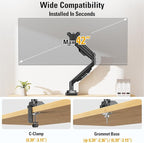 DreamAxis Heavy Duty Single Monitor Arm for 13-42" Ultrawide Screen, Adjustable Monitor Mount with Tilt Rotation Swivel, Gas Spring Desk Mount Bracket with Clamp/Grommet, Holds 33lbs, Max VESA 100x100