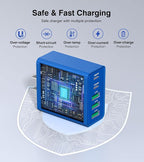 USB C Wall Charger, 60W USB C Charger Block 2-Pack 5-Port PD Fast Charging Blocks,Multiport 2USB C+3USB A Plug,Type C Power Adapter Brick Cube for iPhone 17/16/15/14/13,Samsung,for Switch（Dark Blue）