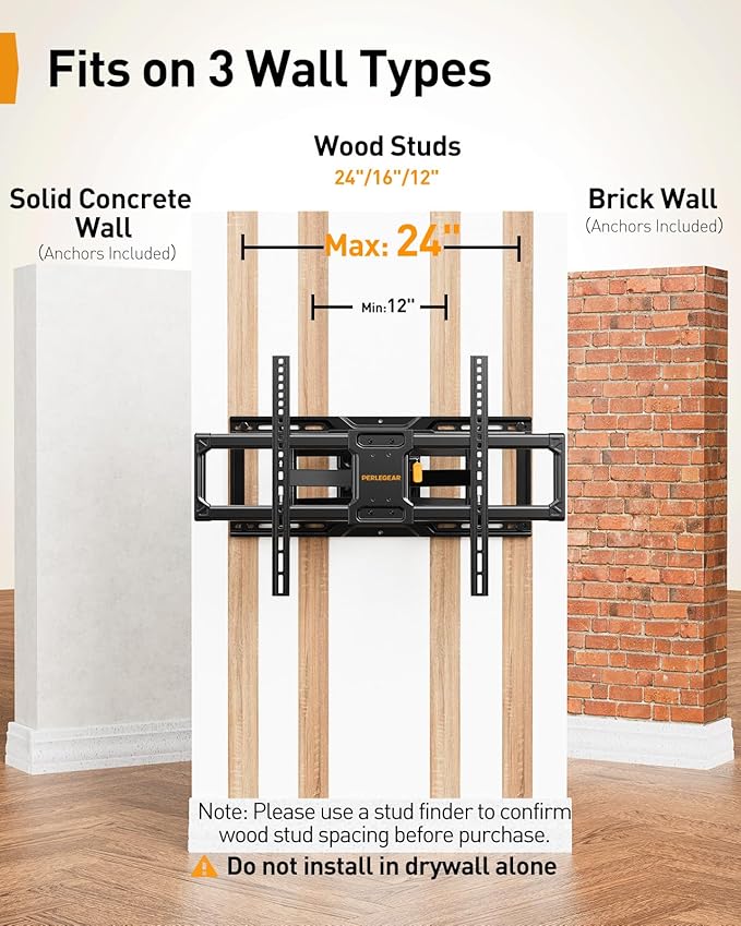 Perlegear AuraFrame™ Pre-Assembled TV Wall Mount with LED Light for 42″–90″ TVs up to 150 lbs, Full Motion Wall Mount, Tilt, Swivel & Extension, TV Backlights with Music Sync, Max VESA 600 x 400mm
