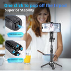 MQOUNY for Magsafe Tripod Stand for iPhone,Portable Pocket Size Selfie Stick with Rechargeable Remote and Metal Ring,Extendable Detachable Cell Phone Tripod Compatible with iPhone/Android