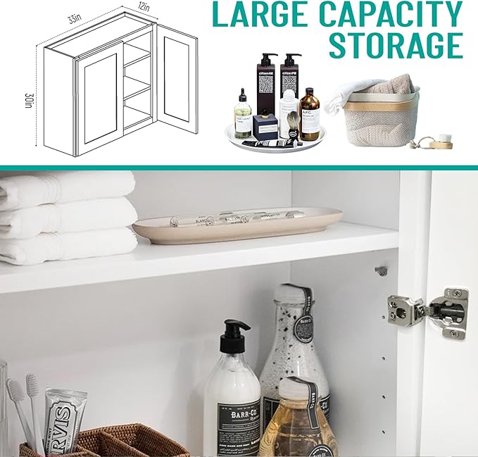 Wall Kitchen Cabinets, RTA Cabinets, White Shaker Cabinet, Wall Mounted, RTA Upper Cabinet, Modern for Kitchen and Bathroom with Door (White, 33" W x 30" H x 12" D)