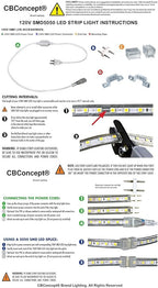 CBconcept UL Listed, 6.6 Feet, 720 Lumen, 6000K Pure White, Dimmable, 110-120V AC Flexible Flat LED Strip Rope Light, 120 Units 3528 SMD LEDs, Indoor Outdoor Use, Accessories Included, Ready to use