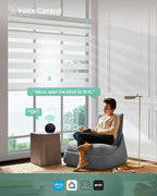Yoolax Motorized Zebra Blinds Compatible with Alexa,Motorized Blinds with Remote Smart Automatic Custom Electric Window Blinds Cordless Indoor Blackout for Home Bedroom Kitchen (Striped Ivory)
