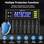 18650 Battery Charger, MIEKLALE 8+2 Bays Smart Universal Battery Charger with LCD Display for Rechargeable Batteries Li-ion LiFePO4 RCR123 16340 26650 10440 14500 & 9V, NiMH NiCd AAA AA(8+2Slots)
