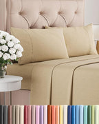 King Size 4 Piece Sheet Set - Comfy Breathable & Cooling Bed Sheets Set - Hotel Luxury Bedding for Women, Men, Kids, Teens, Boys & Girls - Deep Pockets, Soft & Wrinkle Free - Tan (Heathered Sheets)