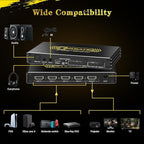 CORSAHD 4K@120Hz HDMI 2.1 Switch 4 in 1 Out with Audio Extractor,48Gbps,HDCP 2.3,HDR 10+,ARC,VRR,ALLM,CEC,IR Remote,Optical SPDIF 5.1Ch,AUX L/R 3.5mm 2.1Ch,HDMI Switcher 4x1,4 Port HDMI Selector