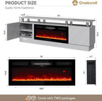 oneinmil 36" Electric Fireplace Integrated TV Stand - 70" 2-Tier Console for TVs up to 80", Ideal for Living Room Settings, Gray