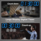 CHKOSDA 28.4''Large Digital Wall Clock,Automic Digital Clock with Alarm,Clendar and Termperature,Auto Time Sync with Easy Operation, Big Gym Timer with Countdown,Countup and Interval Workout(Blue)